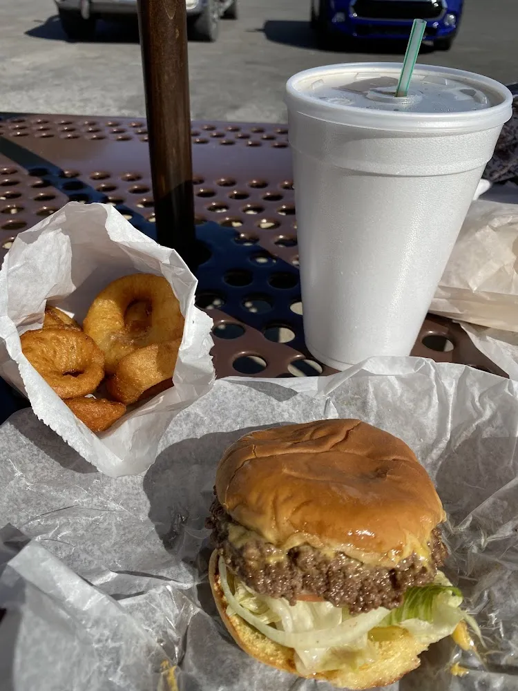 Double Cheeseburger and Onion Rings