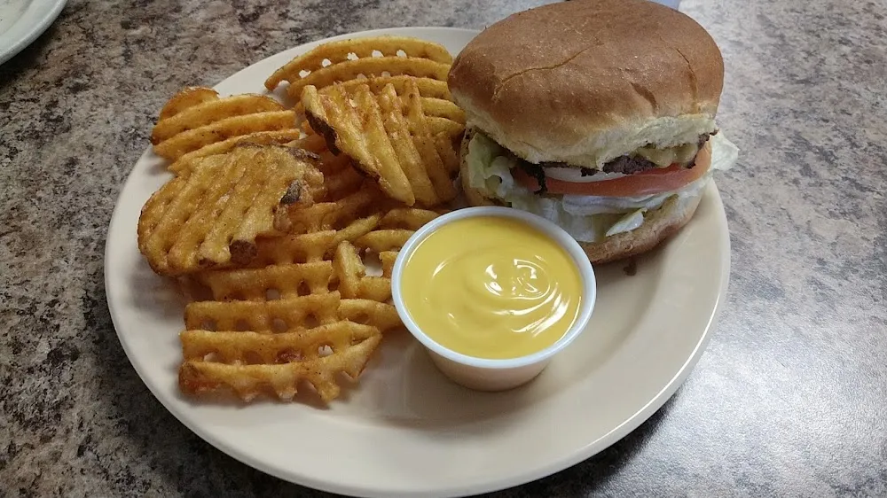 Double Cheeseburger and Waffle Fries with Cheese
